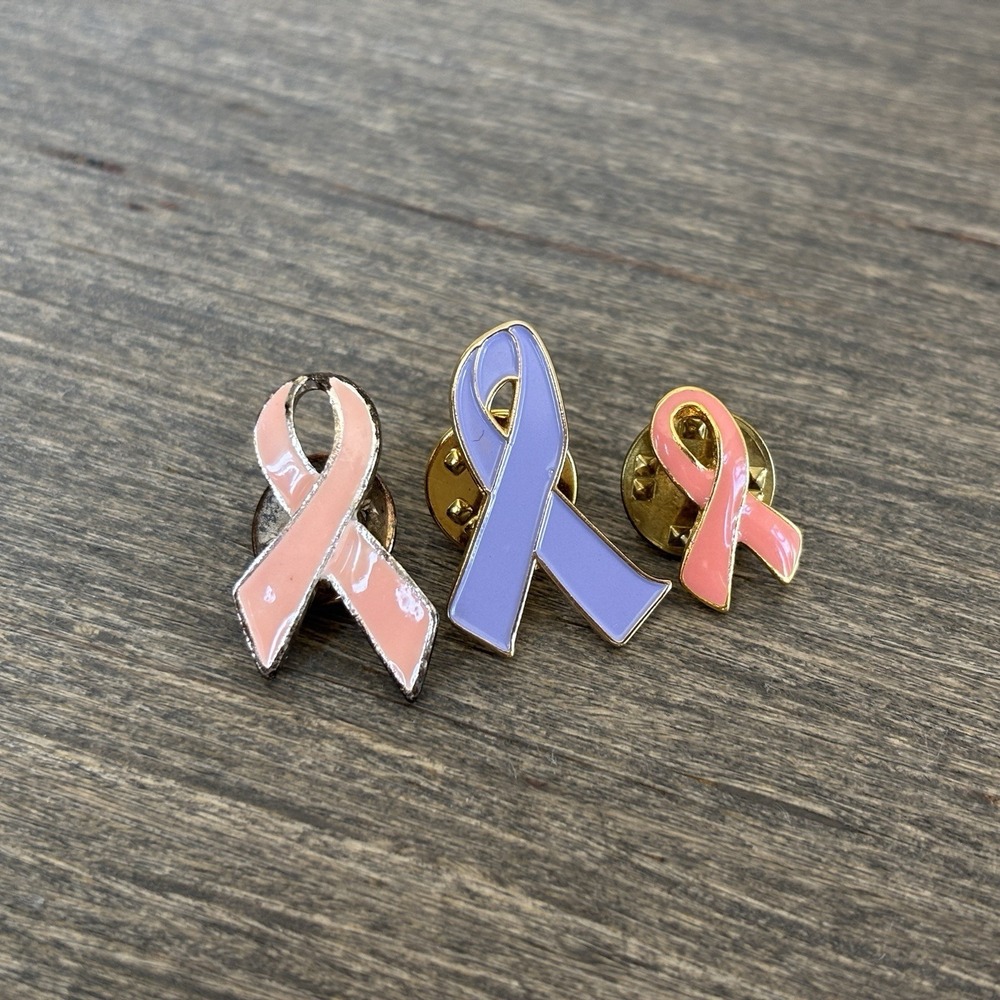 Lot of 3 Breast Cancer Awareness Ribbon Enamel  Brooch Lapel Pins